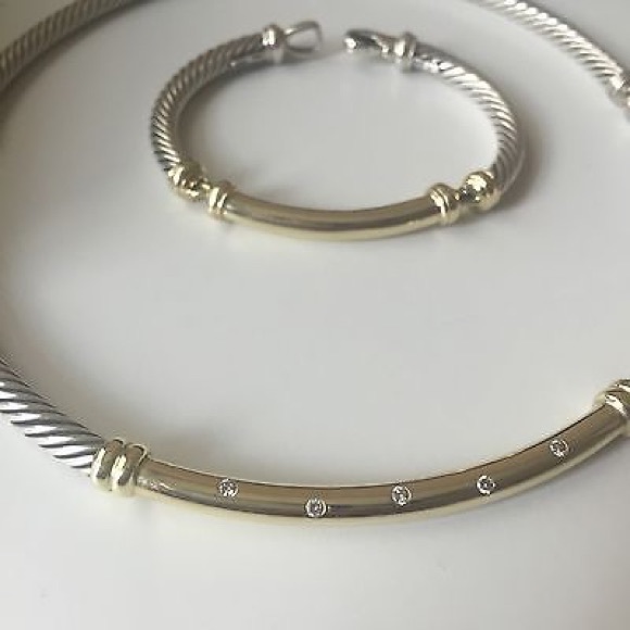 Pretty David Yurman Diamond Silver Gold Metro Set - Picture 6 of 8